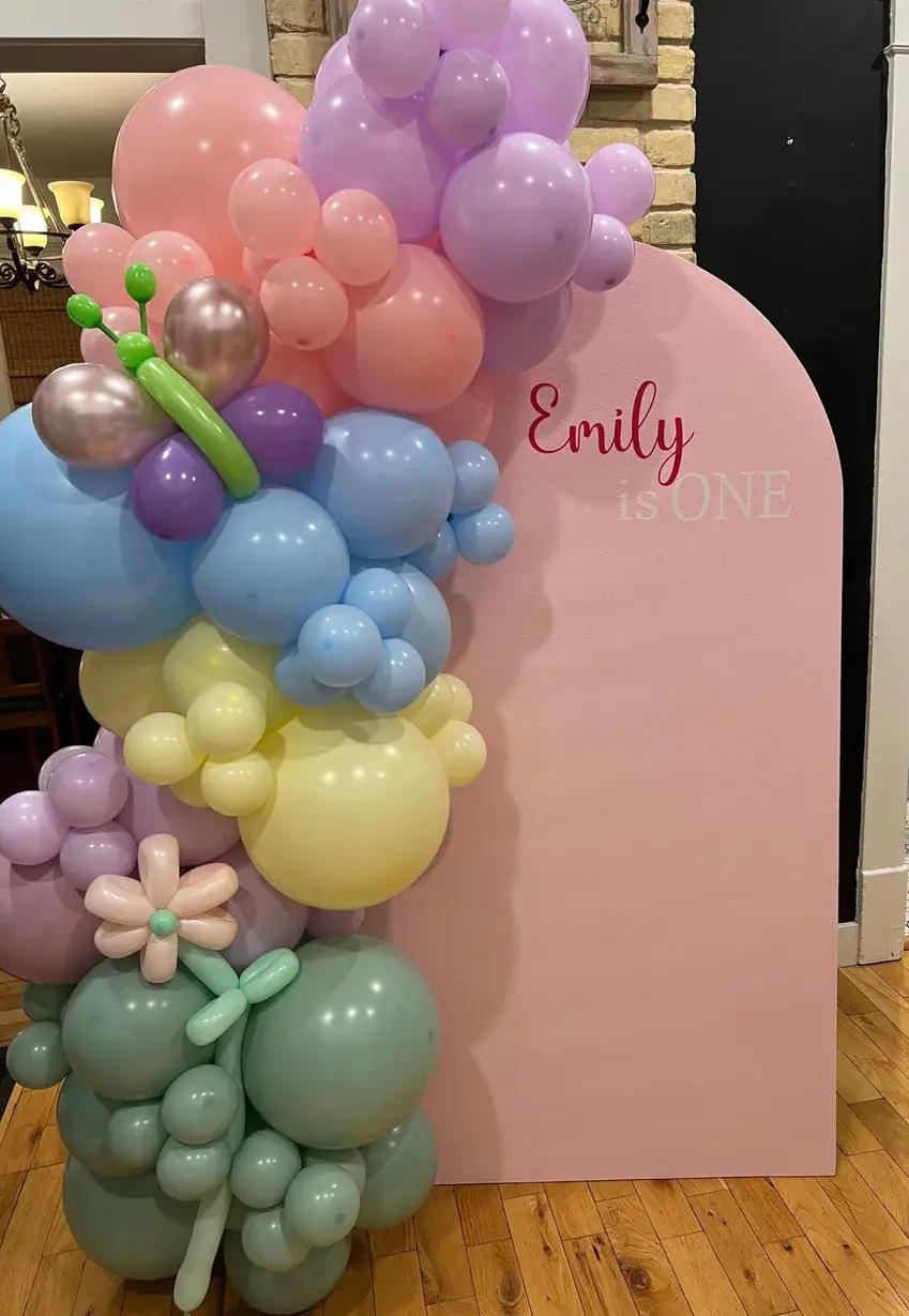 Pastel arch with balloon flowers